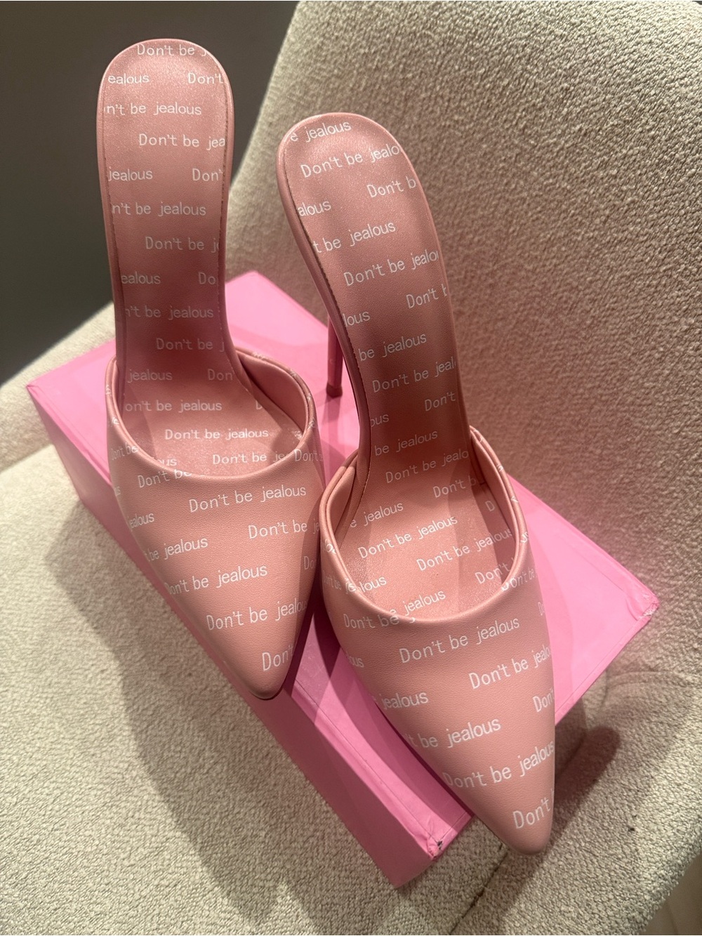 Kandee “Don’t Be Jealous” Pink Stiletto Mules – Size 40
